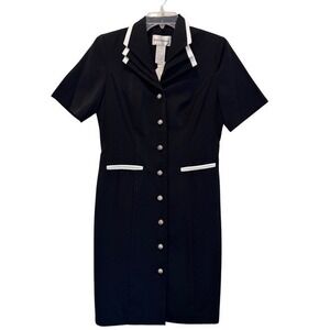 NEW Danny & Nicole Dress Black White Trim‎ Short Sleeve Button Down Size 12